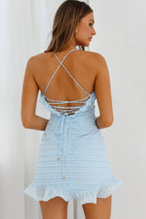 Kinsey Pleated Detail Frill Trim Dress Baby Blue