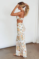 The Moment Satin Maxi Skirt Floral White