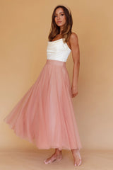 Jasmine Organza Mesh Elasticated Waist Midi Skirt Lipstick