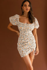 High Summer Drawstring Detail Mini Dress Floral Orange