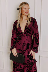 Moonlit Rendezvous Velvet Burnout Maxi Dress in Windsor Wine
