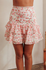 Loveletters High Waist Ruffle Mini Skirt Floral Pink