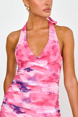 Oasis Ruffle Halterneck Mini Dress Print Pink