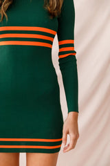 Varsity Long Sleeve Mini Dress Forest Green