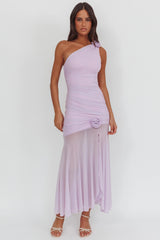 Lost Love One-Shoulder Sheer Hem Maxi Dress Lilac