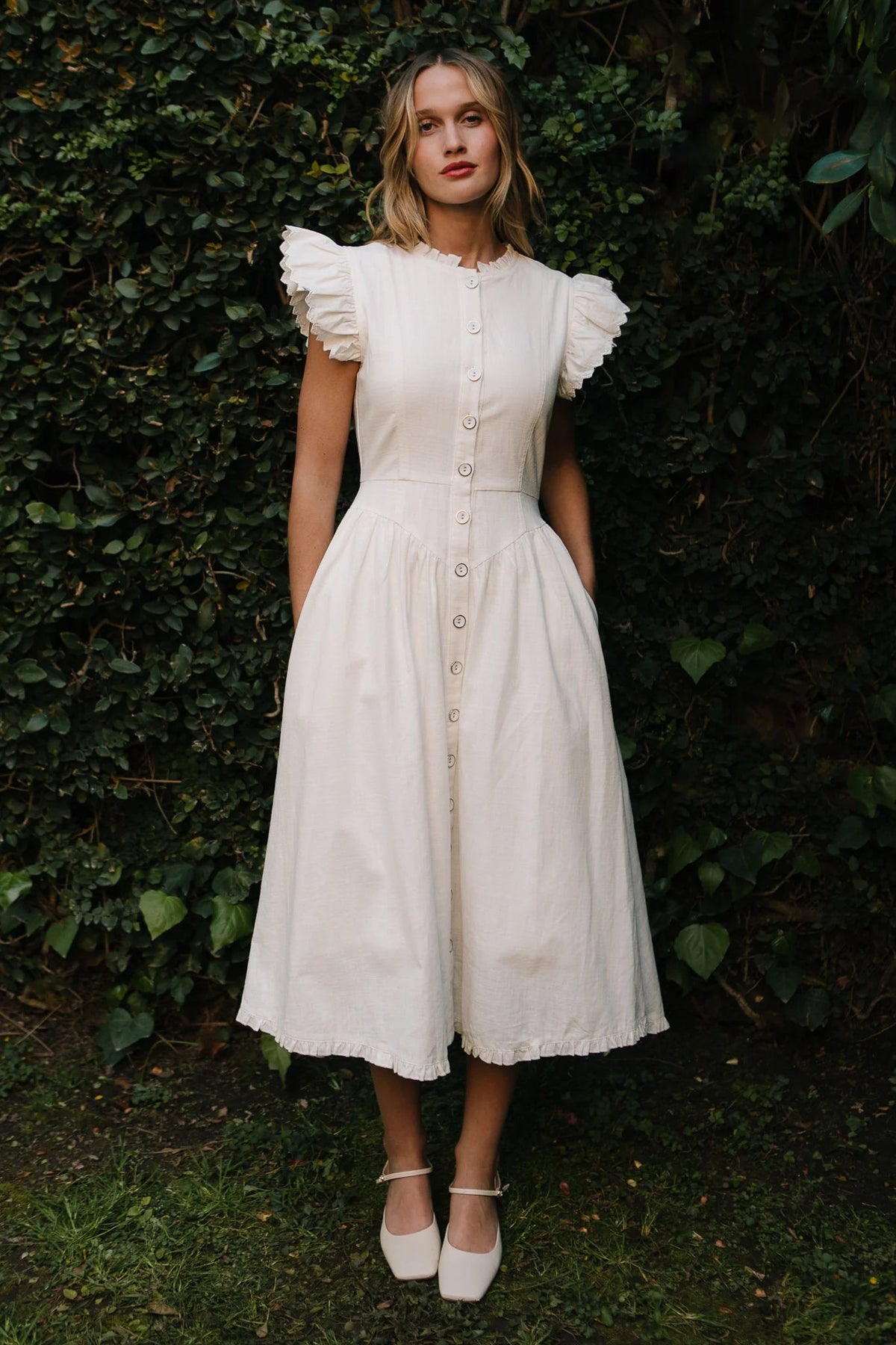 Nelly Dress in White Denim