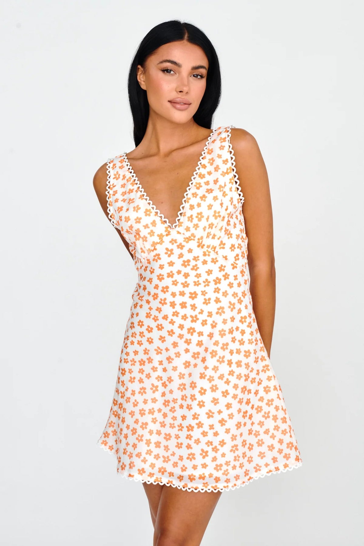 Miss Divine V-Neck Sun Dress Flower Tangerine