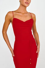 Teava Laced Waist Maxi Dress Red