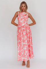 Opulent Low Back Maxi Dress Floral Pink