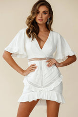 Walk This Way Pintuck Angel Sleeve Dress White