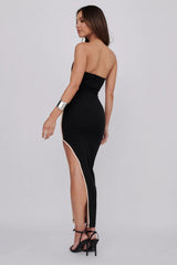 October Strapless Piping Midi Dress Black