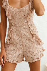 Innocence Lace Ruffle Strap Romper Blush