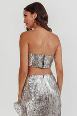 Star Girls Strapless Sequin Top Silver