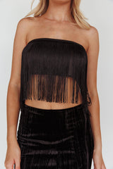 Miss Daisy Fringe Crop Top Black