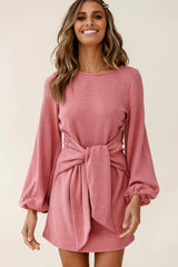 Rapt Waist Tie Knit Dress Rose