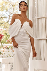 Jacqui Draped Off-Shoulder Maxi Dress White