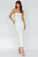 Sunny Coast Piping Trim Maxi Dress White/Yellow
