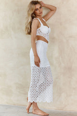 Milano Crochet Lace Midi Skirt White