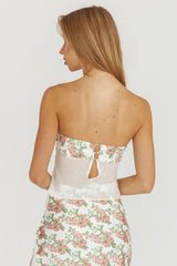 Jerica Strapless Sheer Waist Top Floral Blush