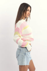 Yellow Stripe Knit Top Long Sleeve Color Block