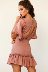 Halo V-neckline Frill Detail Dress Rose