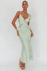 La Estrella Ruffle And Lace Trim Maxi Dress Sage