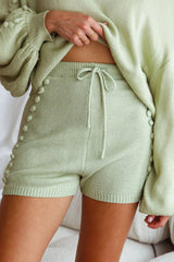 Modesto Drawstring Waist Pom Pom Trim Knit Shorts Apple