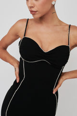 Next To You Diamante Trim Mini Dress Black