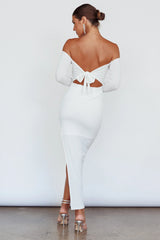 Sentimental Mood Off-Shoulder Midi Dress White