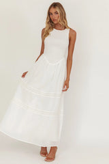 Smith Shirred Bodice Midi Dress White
