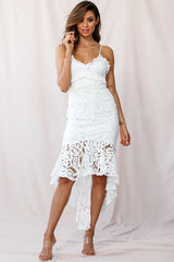 Shakeera High-Low Hem Lace Dress White