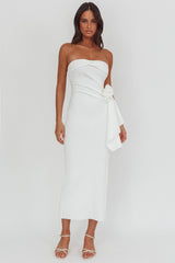 Sasha Cascade Ruffle Rosette Midi Dress White