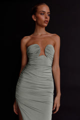 Roma U-Neckline Ruched Midi Dress Pistachio