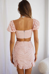 Sweet September Ruched Drawstring Skirt Blush