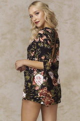 Zane Long Bell Sleeve Floral Romper Black