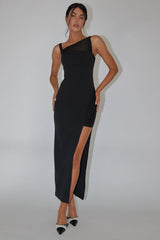 Zenya Split Ruched Midi Dress Black