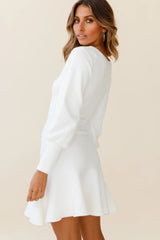 Montmarte Lantern Sleeve Fluted Hem Dress White