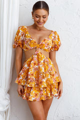 Orianthi Cut-Out Waist Mini Dress Floral Yellow