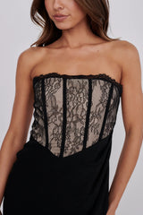 Heart Of Mine Lace Bodice Mini Dress Black
