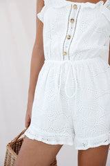 Virginia Ruffle Strap Eyelet Embroidery Romper White