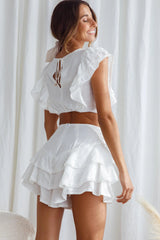Wild And Free Pintuck Pleat And Layered Ruffle Shorts White