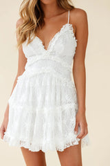 Laney Low Back Cami Strap Dress Floral Lace White