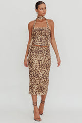 Meet Up Elastic Waist Midi Skirt Leopard