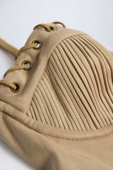 Lace-Up Tiered Corset Mini Dress in Tan