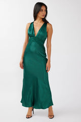 Theriz Lace Trim Tied Back Maxi Dress Green