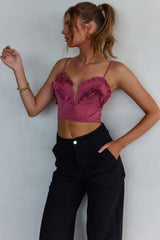 La Seine V-Neckline Frill Trim Crop Top Antique Rose