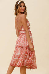 Laney Low Back Cami Strap Midi Dress Floral Print Rose