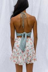 Versa Pintuck Pleat Ruffle Hem Skirt Floral Print White