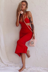 Sarita String Bust Midi Dress Red