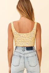 Let The Light In Ruched Bust Crop Top Floral Print Yellow
